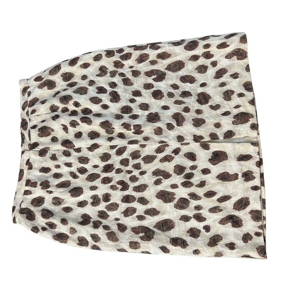 100% Linen Pencil Skirt Cheetah Animal Print Leopard Gold Metallic Thread Sz 8 - Picture 2 of 10
